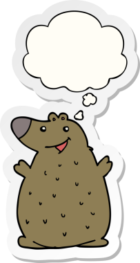 Düşünce baloncuğu insan tarafından çizilmiş bir çıkartma olan mutlu ayı çizgi filmi.