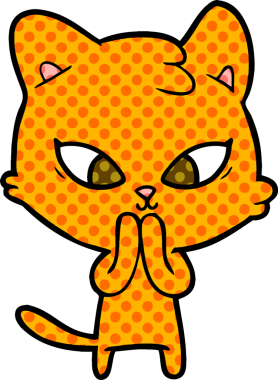 Bir insan tarafından çizilmiş sevimli çizgi film kedisi.