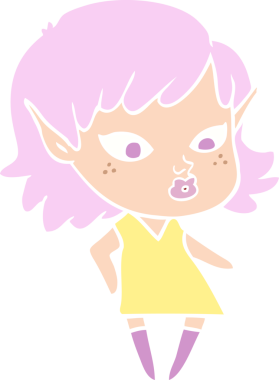 Bir insan tarafından çizilmiş düz renkli bir elf kızı.