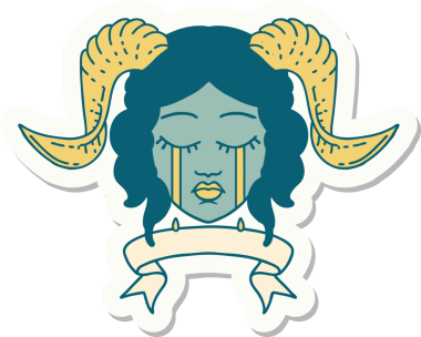 Bir insan tarafından çizilmiş parşömen pankartıyla ağlayan karakterin çıkartması.