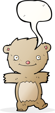 Bir insan tarafından çizilmiş konuşma balonlu oyuncak ayı.