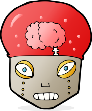 Bir insan tarafından çizilmiş ürkütücü robot kafası.