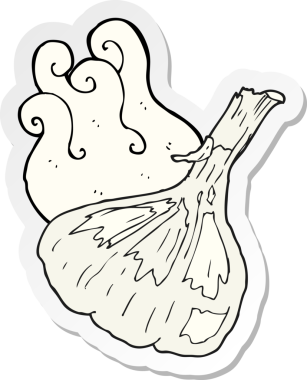 Bir insan tarafından çizilmiş sarımsak karikatürü çıkartması.