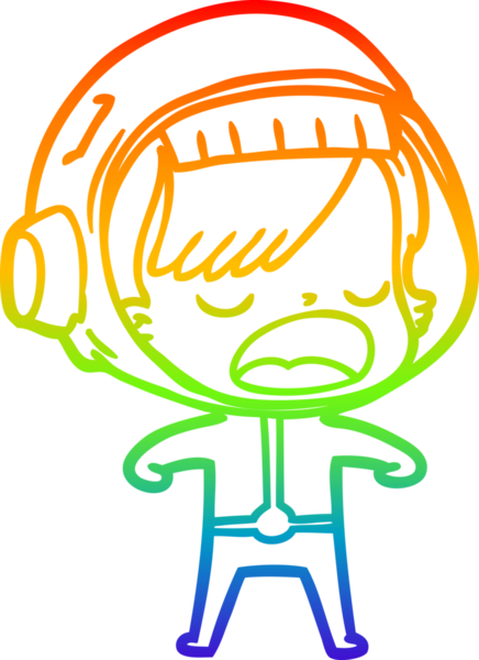 Gökkuşağı gradyan çizgi çizimi Bir insan tarafından çizilen açıklayan astronot kadın çizgi