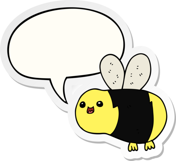 Bir insan tarafından çizilmiş konuşma balonu çıkartmalı çizgi film arısı.