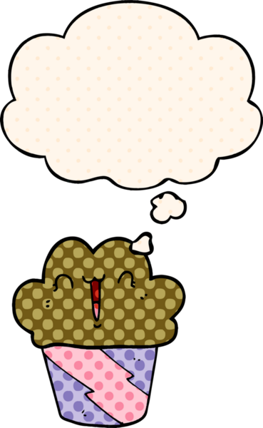 Bir insan tarafından çizilmiş, yüzünde düşünce kabarcığı olan çizgi film keki.