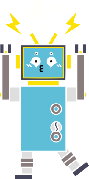 Bir insan tarafından çizilmiş düz renkli bir robot karikatürü