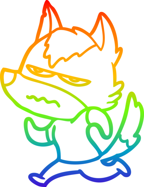 Gökkuşağı gradyan çizgi çizimi Bir insan tarafından çizilmiş rahatsız kurt