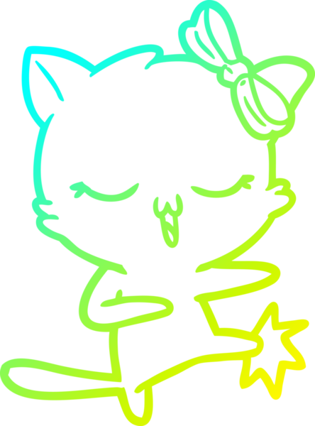 Bir insan tarafından kafasında yay olan çizgi film kedisinin soğuk gradyan çizimi