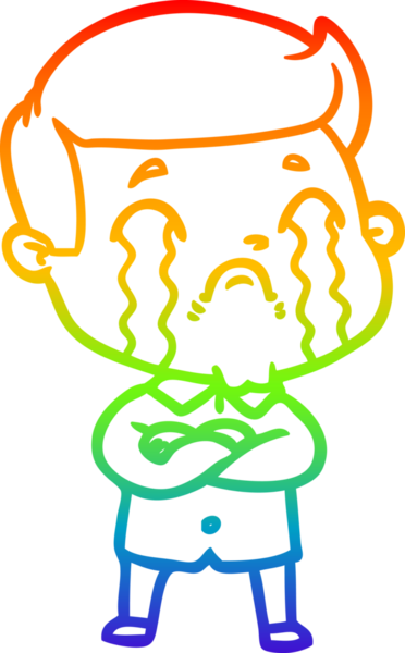 Gökkuşağı gradyan çizimi bir insan tarafından çizilmiş ağlayan bir karikatür adamı çiziyor.