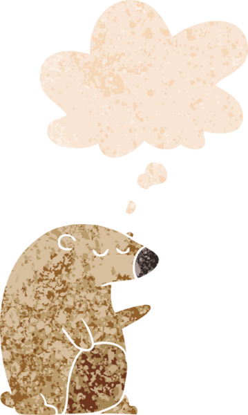 Düşünce baloncuğu ve grunge ile çizgi film ayısı bir insan tarafından çizilmiş tedirgin geçmiş doku