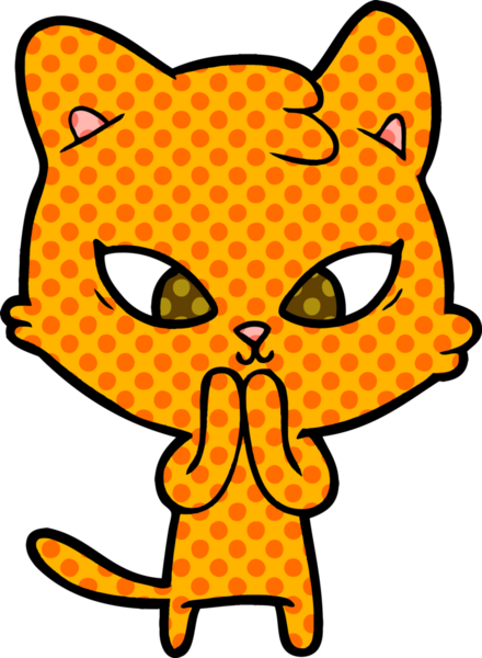 Bir insan tarafından çizilmiş sevimli çizgi film kedisi.