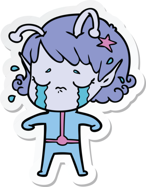 Bir insan tarafından çizilmiş ağlayan uzaylı bir kızın çıkartması.