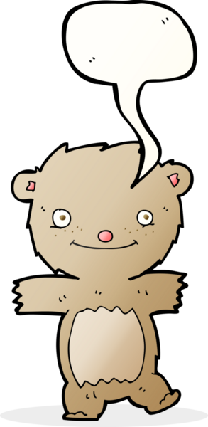 Bir insan tarafından çizilmiş konuşma balonlu oyuncak ayı.