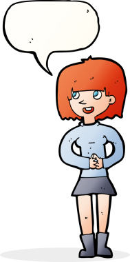 Bir insan tarafından çizilmiş konuşma balonu olan karikatür dostu bir kadın.