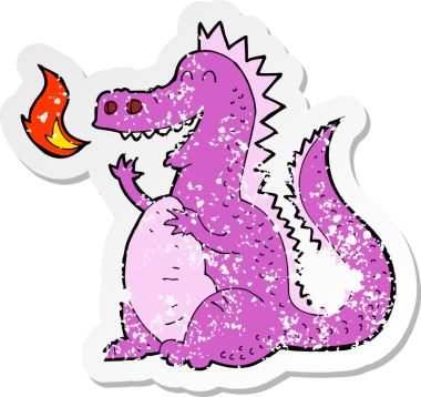 Bir insan tarafından çizilmiş ateş püskürten bir ejderhanın gerilimli yapıştırması.