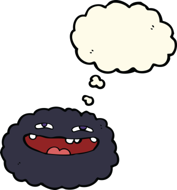 Bir insan tarafından çizilmiş düşünce baloncuklu mutlu çizgi film bulutu