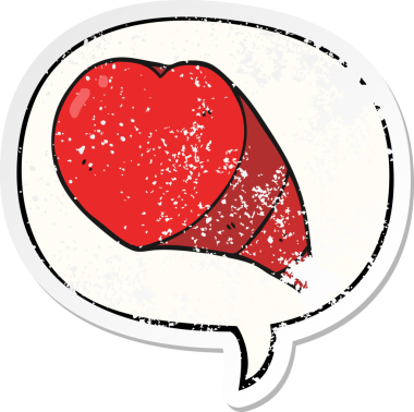 çizgi film aşk sembolü konuşma baloncuğu bir insan tarafından çizilmiş kederli eski bir çıkartma