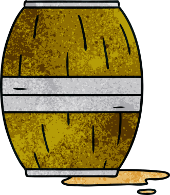 Bir insan tarafından çizilmiş bir şarap fıçısının el çizimi karikatürü.