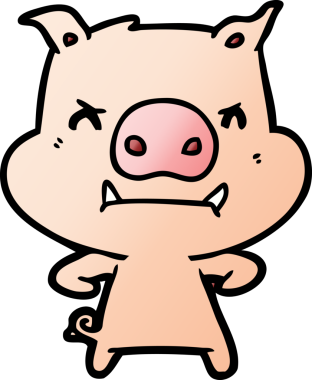 Bir insan tarafından çizilmiş kızgın çizgi film domuzu.