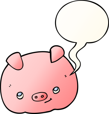 çizgi film mutlu domuz konuşma balonu pürüzsüz gradyan tarzı bir insan tarafından çizilmiş