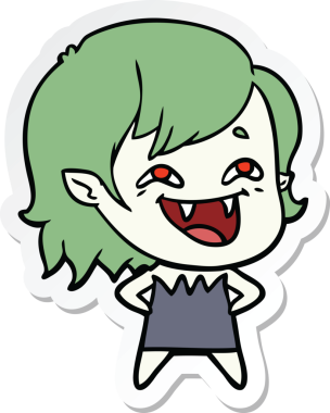 Bir insan tarafından çizilmiş, gülen vampir bir kızın çıkartması.