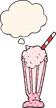 Çizgi roman tarzında bir insan tarafından çizilmiş düşünce balonlu karikatür milkshake 'i