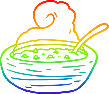 Gökkuşağı gradyan çizgisi bir insan tarafından çizilmiş sıcak bir kase et suyu.