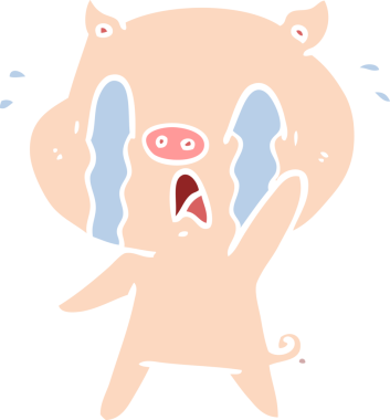 Ağlayan domuz düz renkli çizgi film bir insan tarafından çizildi.