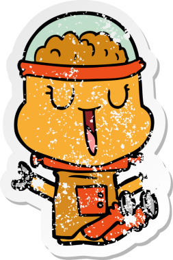 Bir insan tarafından çizilmiş mutlu çizgi film robotunun sıkıntılı çıkartması.