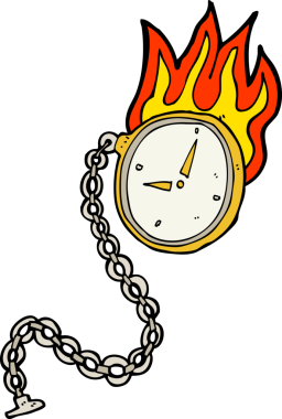 Bir insan tarafından çizilmiş çizgi film alevli saati.