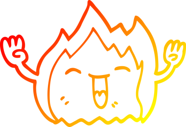 Bir insan tarafından çizilen mutlu kırmızı ateşin sıcak çizgi çizimi