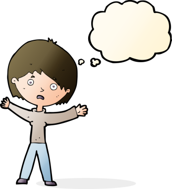 Bir insan tarafından çizilmiş düşünce balonu olan endişeli bir karikatür.