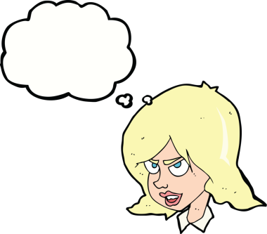 Bir insan tarafından çizilmiş düşünce baloncuğuyla rahatsız bir kadın.