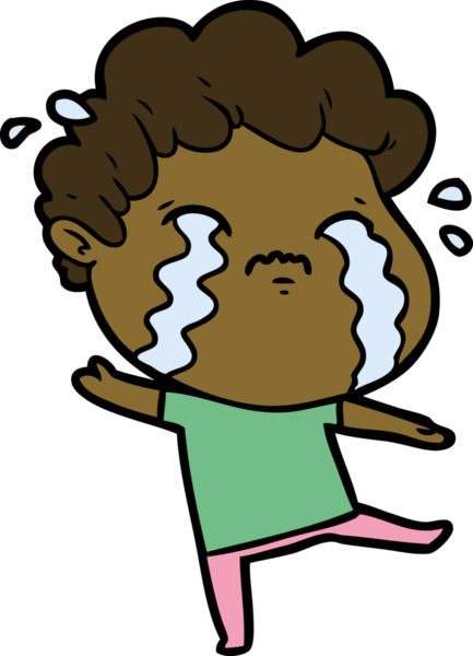 Bir insan tarafından çizilmiş ağlayan çizgi film adamı.