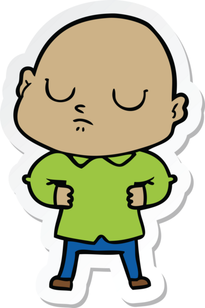 Bir insan tarafından çizilmiş kel bir adamın çıkartması.