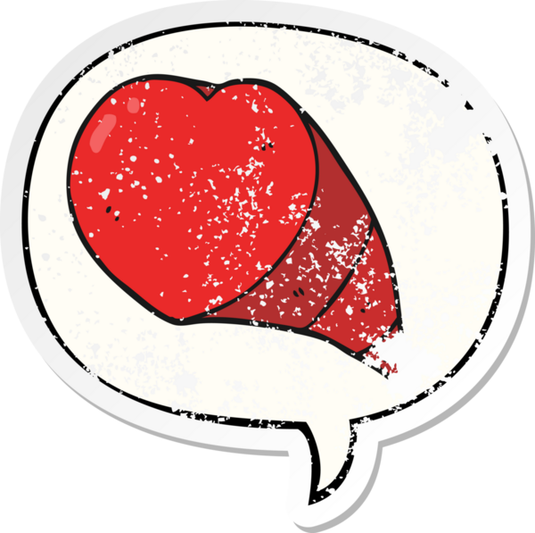 çizgi film aşk sembolü konuşma baloncuğu bir insan tarafından çizilmiş kederli eski bir çıkartma