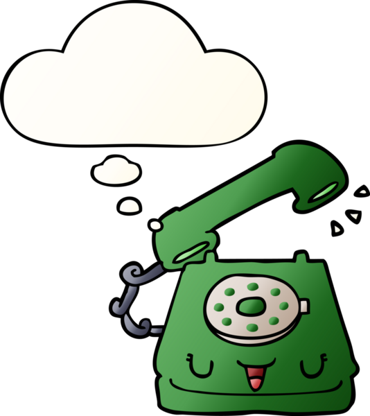 Bir insan tarafından çizilmiş yumuşak eğimli düşünce baloncuklu şirin çizgi film telefonu.