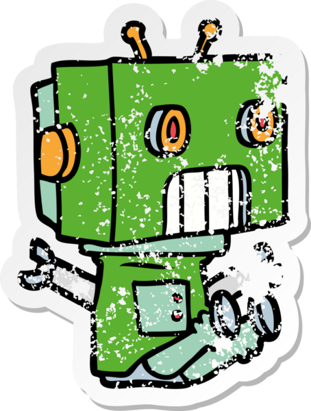 Bir insan tarafından çizilmiş karikatür robotunun sıkıntılı çıkartması.