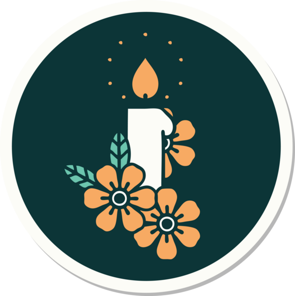 Geleneksel mum stili dövme çıkartması ve insan tarafından çizilmiş çiçekler.