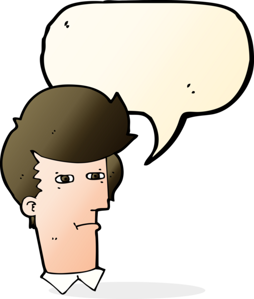 Bir insan tarafından çizilmiş konuşma baloncuğuyla gözlerini kısarak bakan çizgi film adamı.