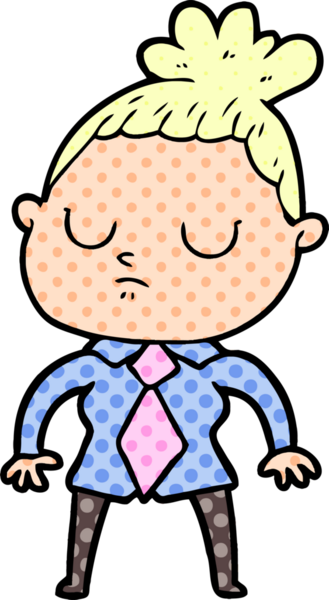 Bir insan tarafından çizilmiş sakin bir kadın çizgi filmi.