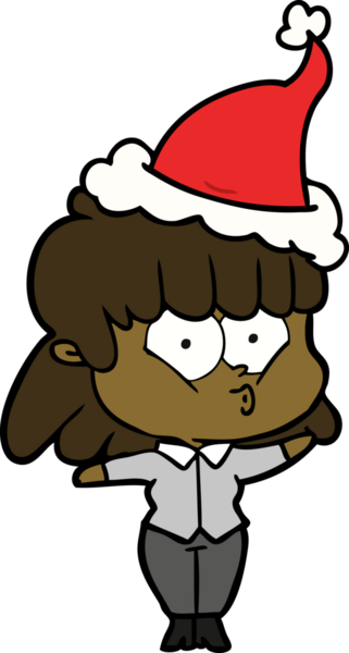 Bir insan tarafından çizilmiş Noel Baba şapkası giyen ıslık çalan bir kızın el çizimi.