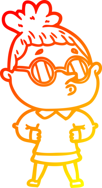 Bir insan tarafından çizilmiş gözlük takan çizgi film kadını çizimi.