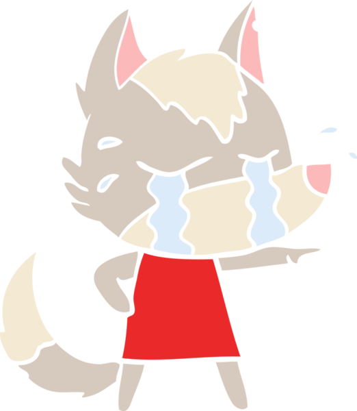 Bir insan tarafından çizilmiş düz renkli ağlayan kurt resmi.