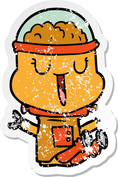 Bir insan tarafından çizilmiş mutlu çizgi film robotunun sıkıntılı çıkartması.