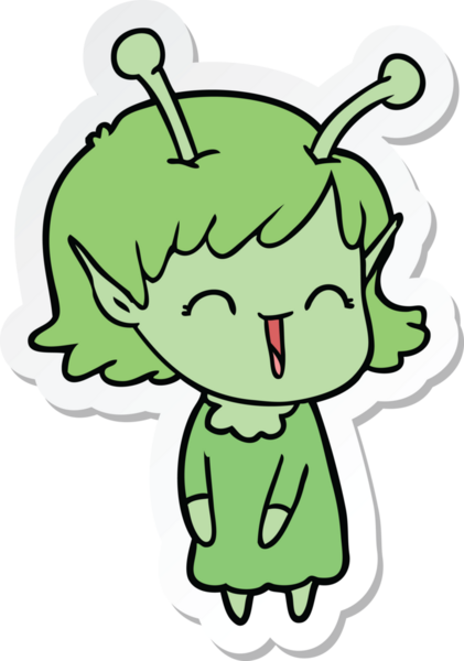 Bir insan tarafından çizilmiş uzaylı bir kızın çıkartması.