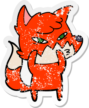 Bir insan tarafından çizilmiş zeki bir tilkinin sıkıntılı çıkartması.