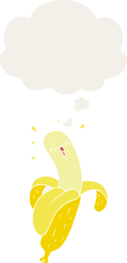 insan tarafından çizilmiş, düşünce baloncuklu karikatür muz.