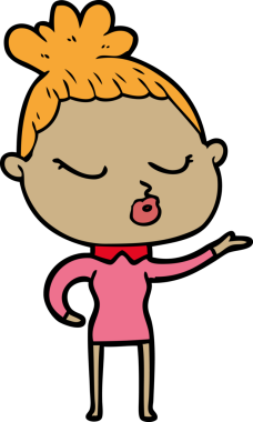 Bir insan tarafından çizilmiş sakin bir kadın çizgi filmi.